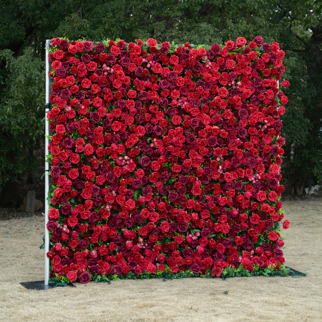 Elysia | 3D Luxury Burgundy Event-Ready Silk Rose Floral Wall Backdrop for Romantic Weddings & Events | Shipping Included