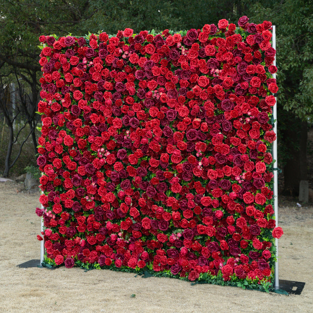 Elysia | 3D Luxury Burgundy Event-Ready Silk Rose Floral Wall Backdrop for Romantic Weddings & Events | Shipping Included