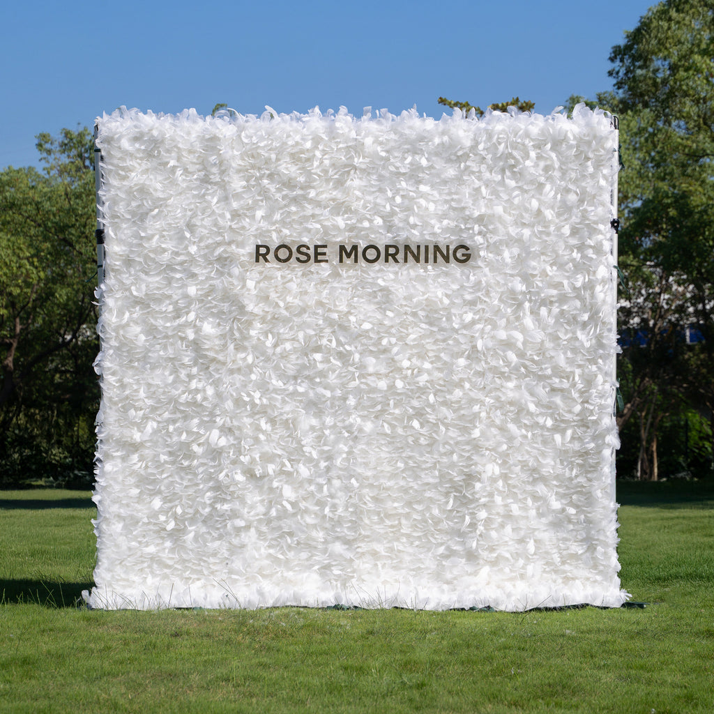 Hilton | Pure White Feather Flower Wall - 5D Fabric Backdrop for Wedding Birthday Party Event Decoration | Shipping Included