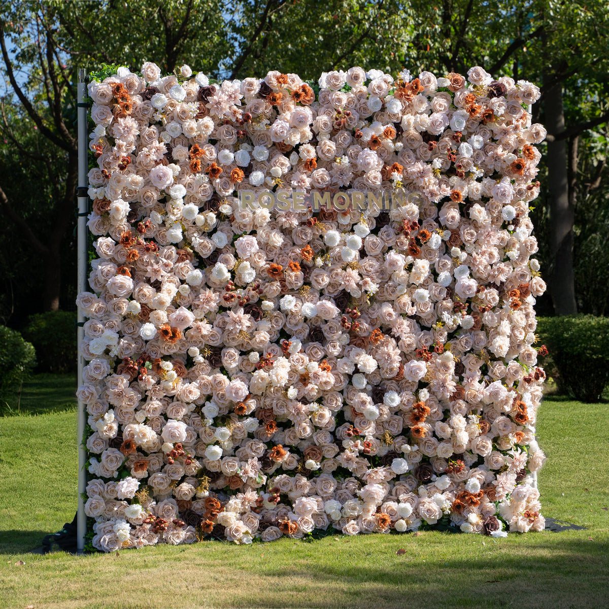 Latte | 4D Event-Ready Artificial Floral Wall Backdrop, Zip-Up Fabric 8ft*8ft | Shipping Included
