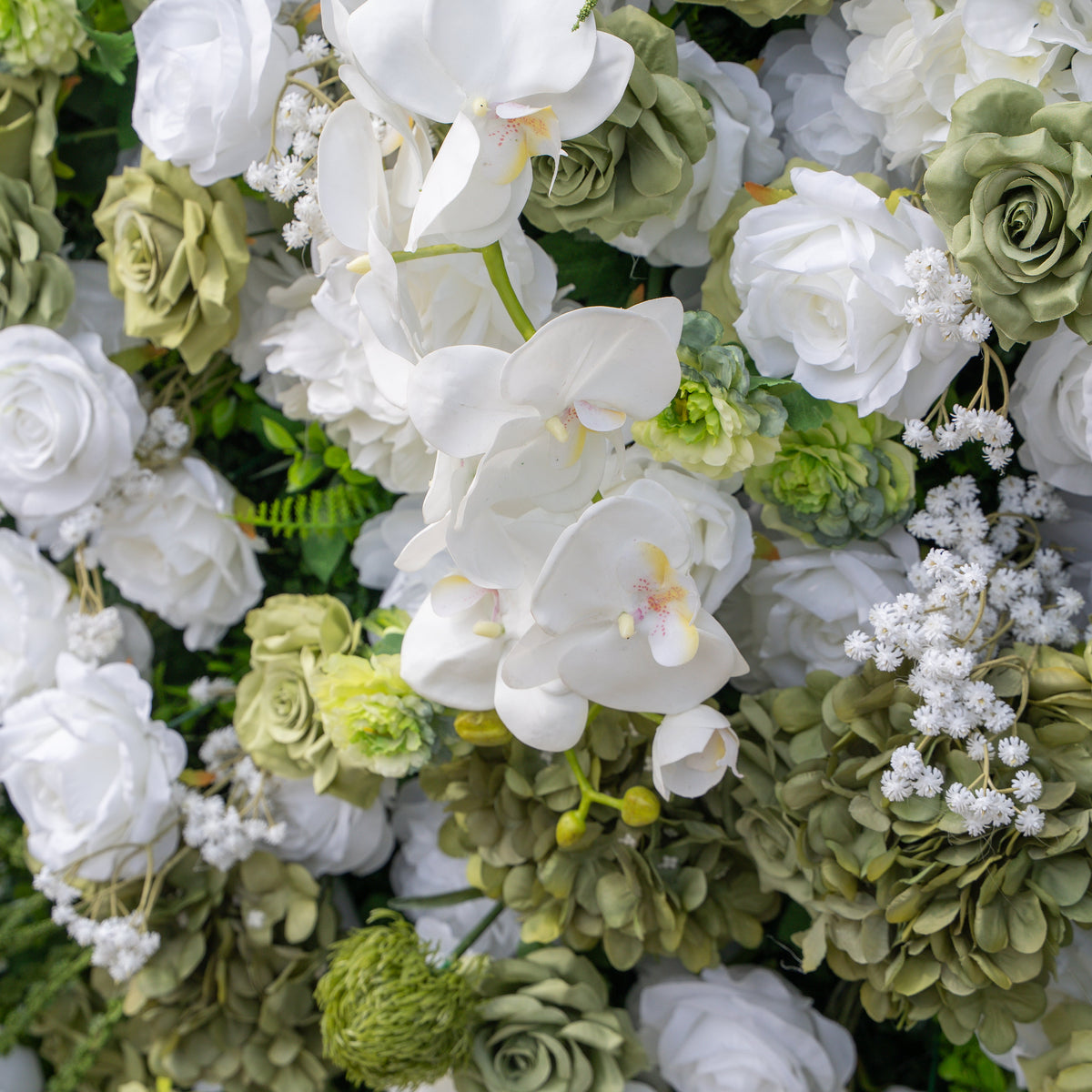 Lumi | 5D Sage Green & Cream Silk Floral Wall with Hanging Vines for Grand Forest Weddings & Garden Parties | Shipping Included