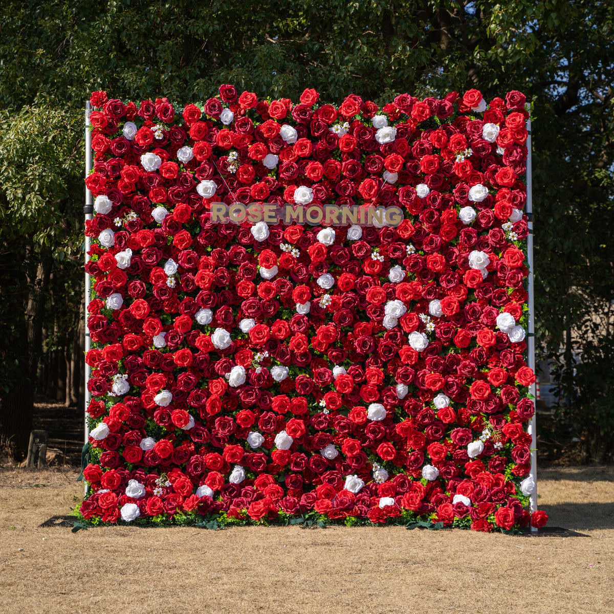 Meraki | 3D Luxury Crimson Red & White Event-Ready Silk Floral Wall Backdrop for Grand Weddings & Valentine’s Events | Shipping Included
