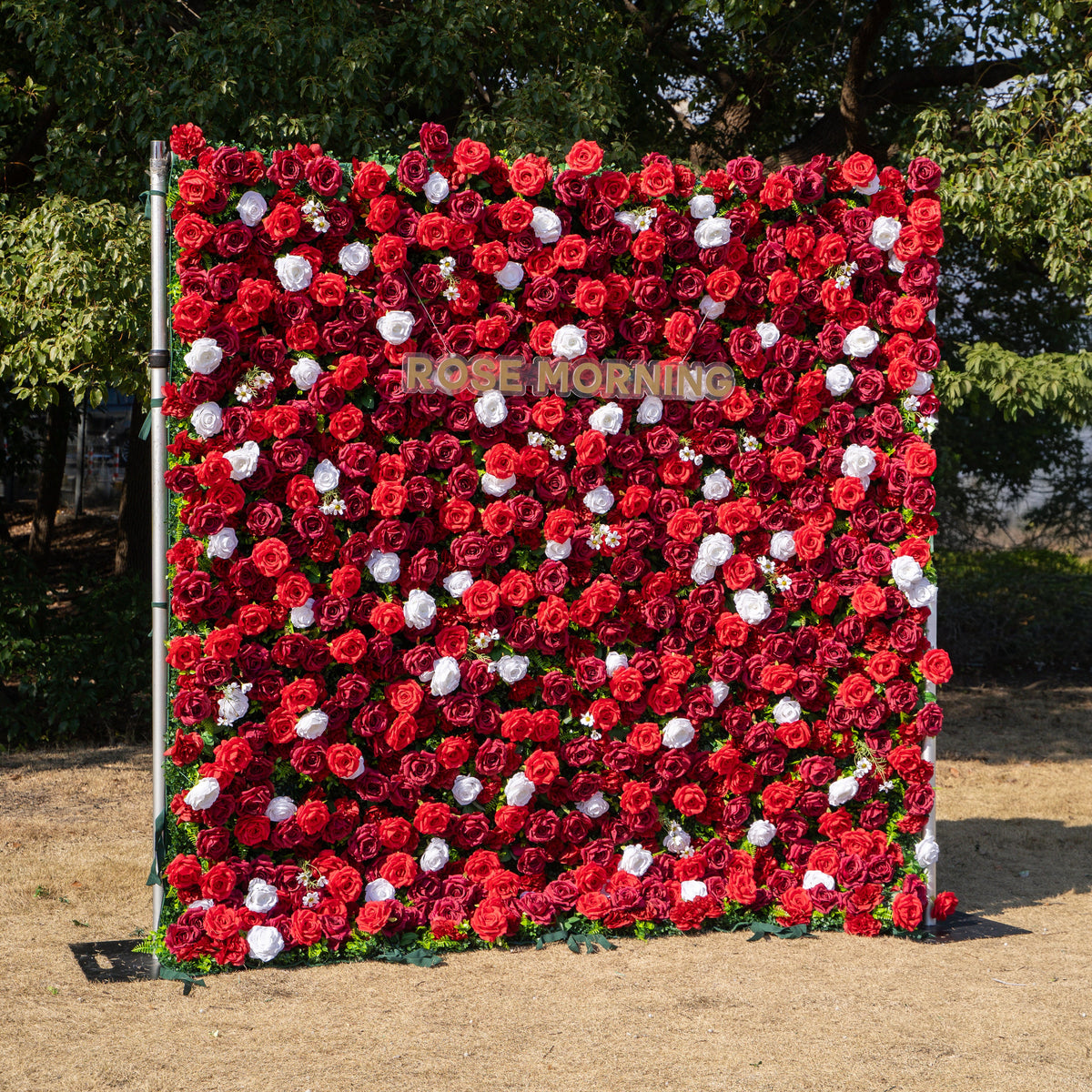 Meraki | 3D Luxury Crimson Red & White Event-Ready Silk Floral Wall Backdrop for Grand Weddings & Valentine’s Events | Shipping Included