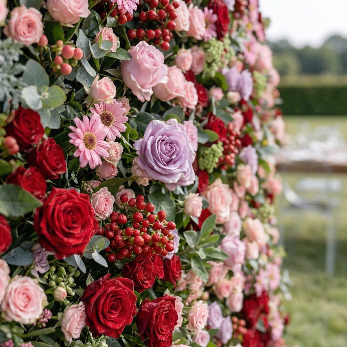 Nadine | 5D Berry & Pastel Pink Event-Ready Silk Floral Wall Backdrop for Grand Garden Weddings & Events | Shipping Included