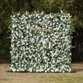Orin | 5D Elegant White Silk Rose & Greenery Wall Roll-Up Fabric Backdrop for Grand Garden Weddings & Receptions | Shipping Included