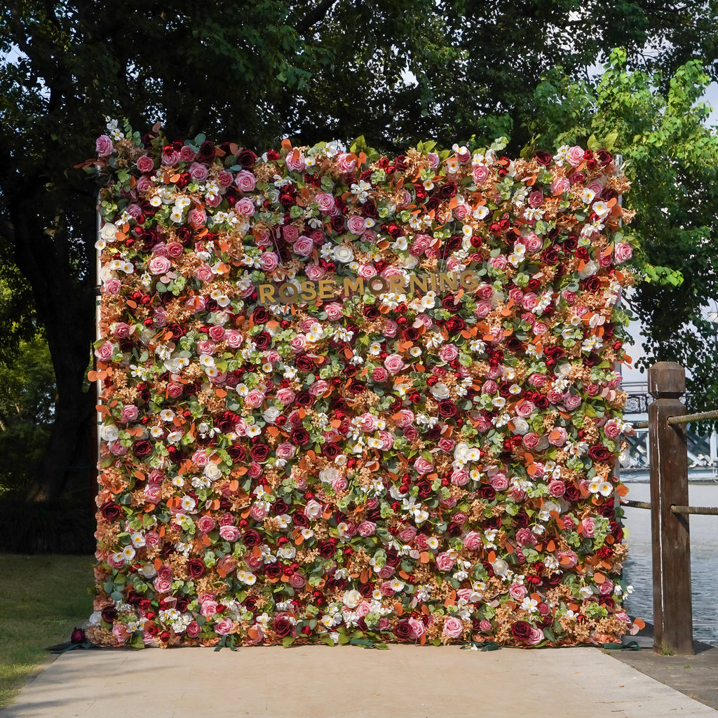 Phoenix 5D Fabric Artificial rolling up curtain flower wall Rose Morning