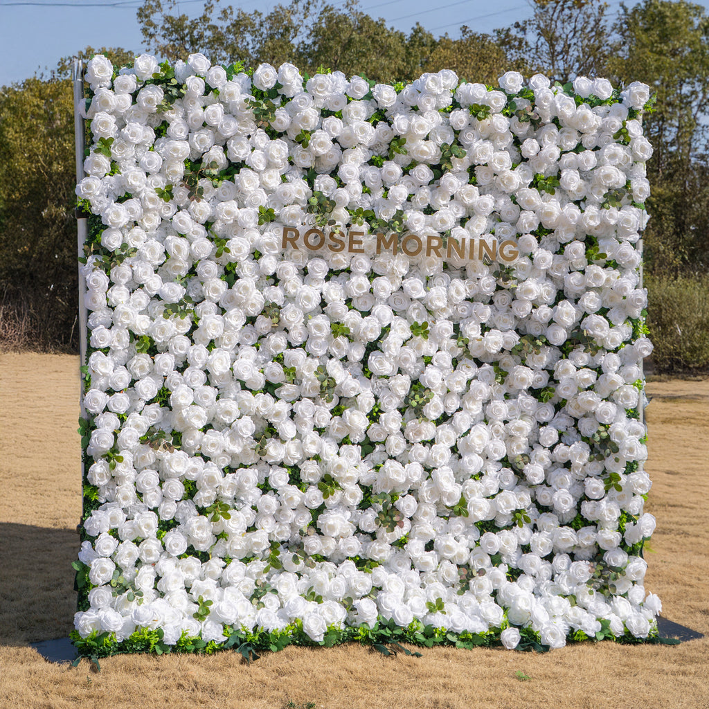 Seren | 3D Luxury White Rose & Greenery Event-Ready Silk Floral Wall Backdrop for Elegant Ceremonies & Garden Receptions | Shipping Included