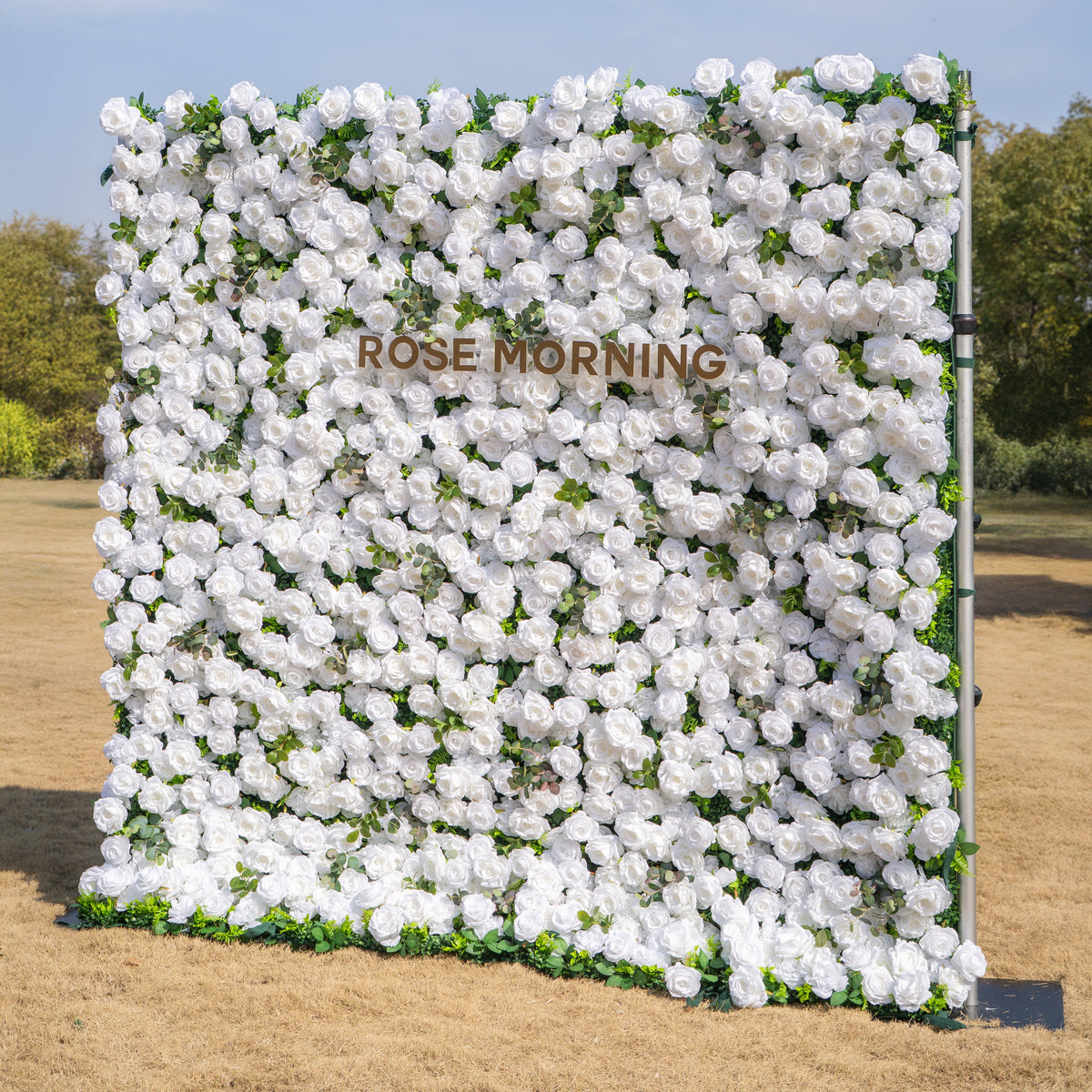 Seren | 3D Luxury White Rose & Greenery Event-Ready Silk Floral Wall Backdrop for Elegant Ceremonies & Garden Receptions | Shipping Included