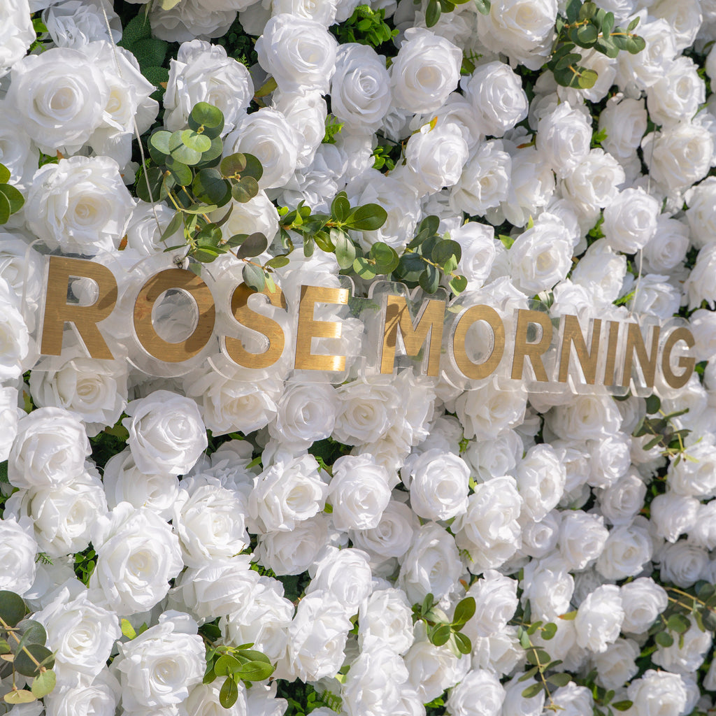 Seren | 3D Luxury White Rose & Greenery Event-Ready Silk Floral Wall Backdrop for Elegant Ceremonies & Garden Receptions | Shipping Included