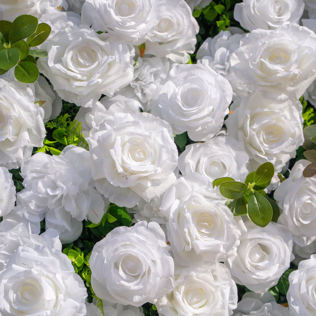 Seren | 3D Luxury White Rose & Greenery Event-Ready Silk Floral Wall Backdrop for Elegant Ceremonies & Garden Receptions | Shipping Included
