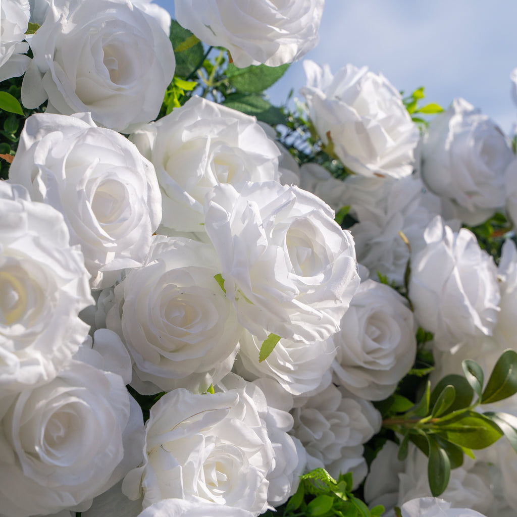 Seren | 3D Luxury White Rose & Greenery Event-Ready Silk Floral Wall Backdrop for Elegant Ceremonies & Garden Receptions | Shipping Included