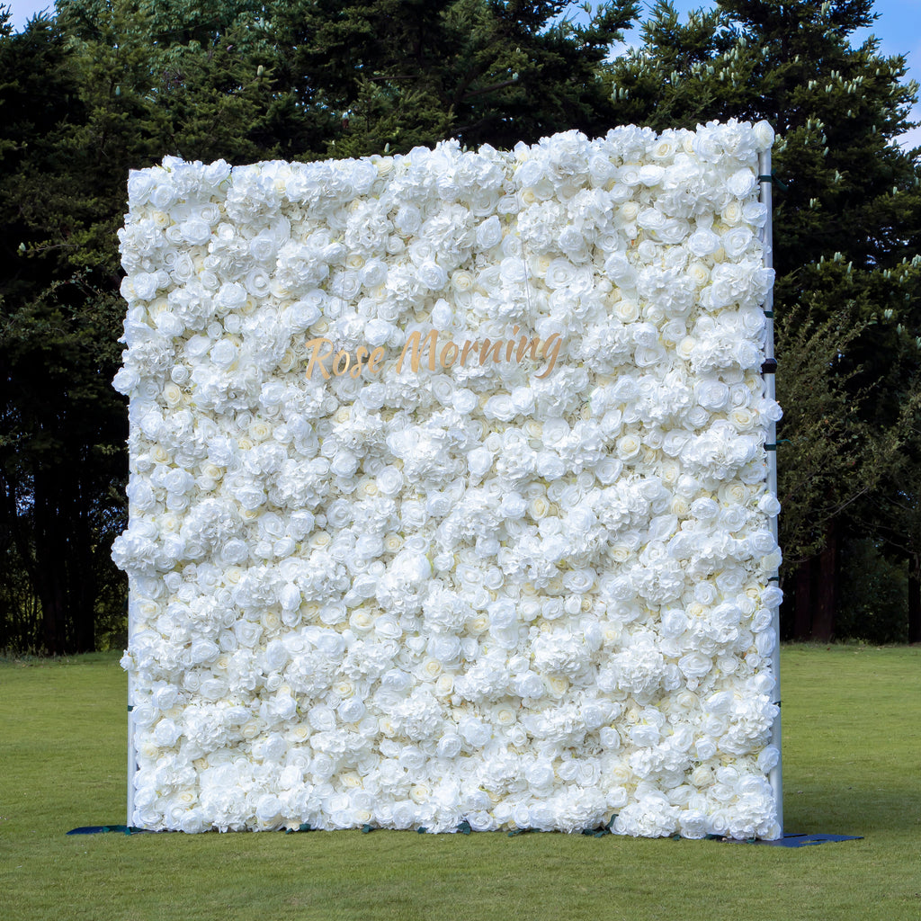 Rose Morning“The flower walls are made of artificial flowers in various colors, layered at different levels to create a lush, elegant and natural look. The exclusive zipper design and roll-up design make it easy to install and remove.”