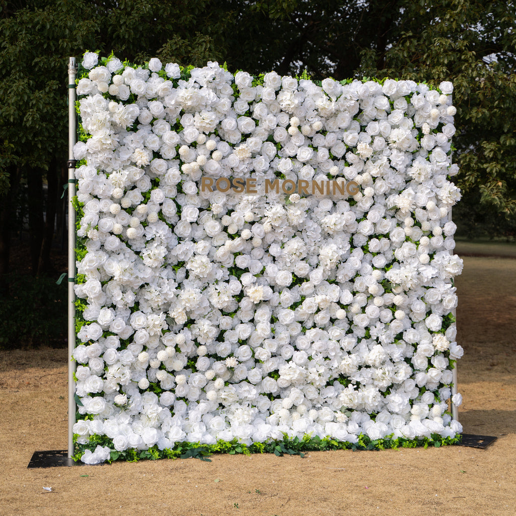 Thalia | 3D Pure White Luxury Event-Ready Silk Floral Wall Backdrop for Elegant Wedding Ceremonies & Minimalist Events | Shipping Included