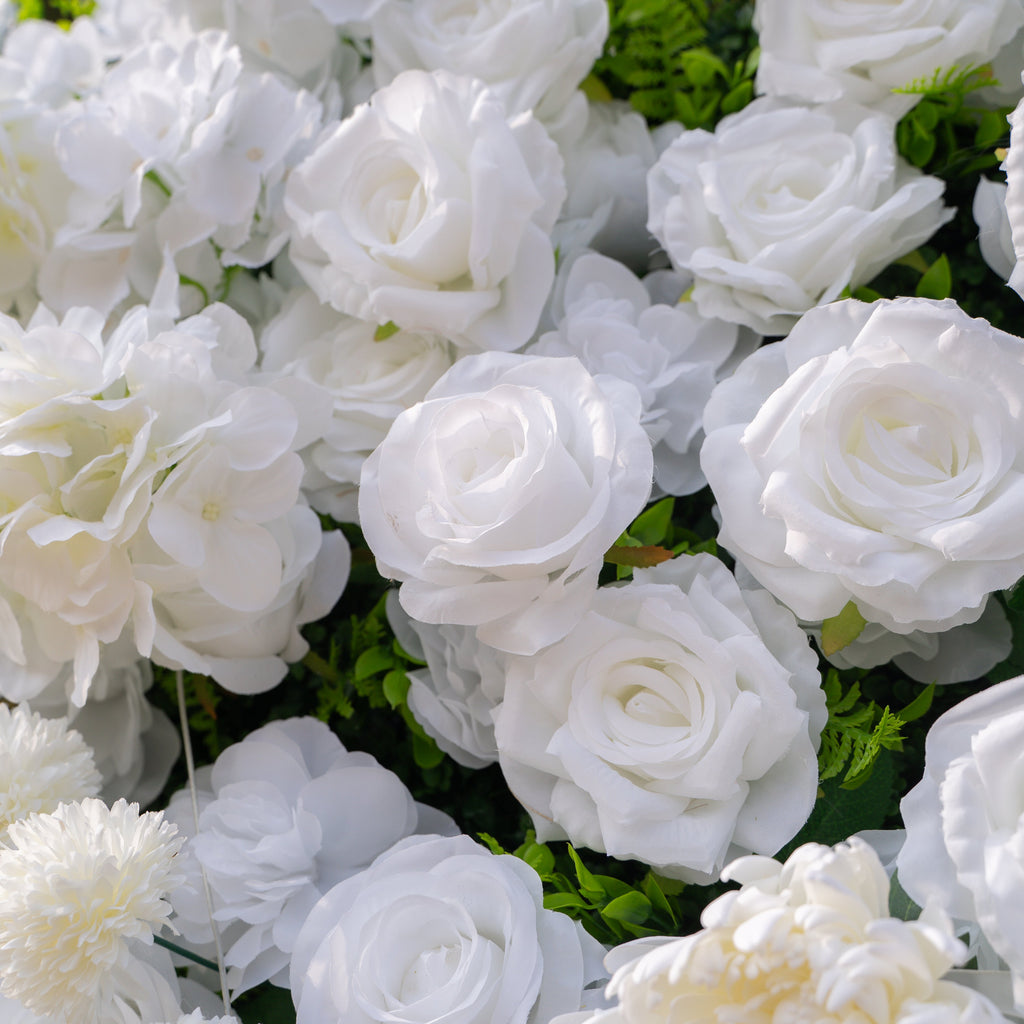 Thalia | 3D Pure White Luxury Event-Ready Silk Floral Wall Backdrop for Elegant Wedding Ceremonies & Minimalist Events | Shipping Included