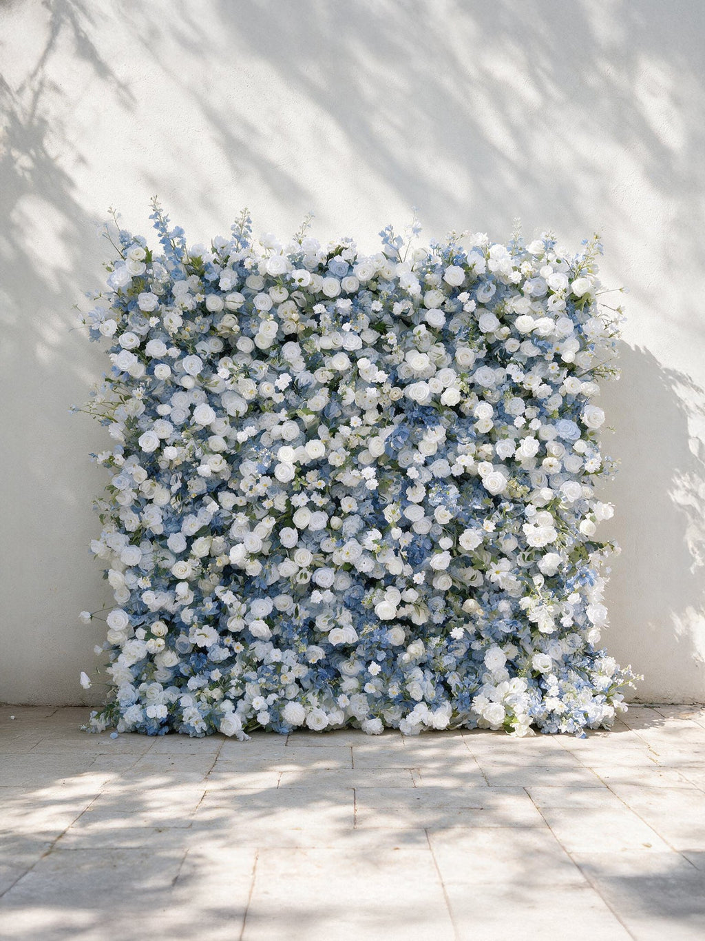 Cerulean | 2026 Luxury 5D White & Blue Floral Wall with Greenery Roll-Up Backdrop for Whimsical Bridal Showers | Shipping Included