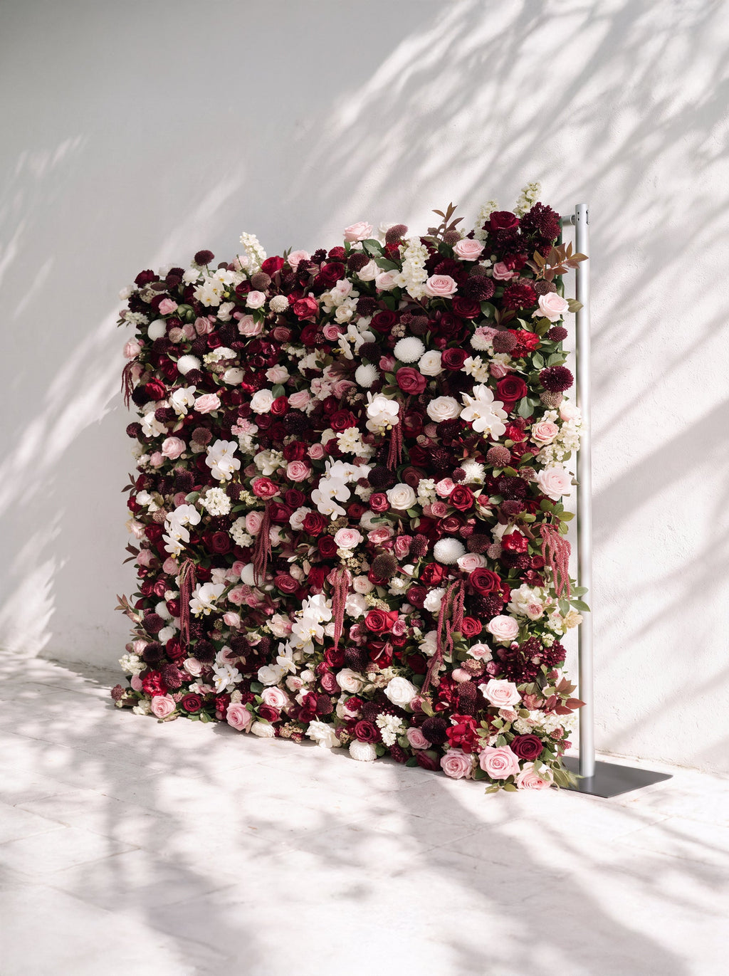 Garnet | 2026 Luxury 5D Berry & Burgundy Floral Wall with Greenery Roll-Up Backdrop for Rustic Garden Weddings | Shipping Included