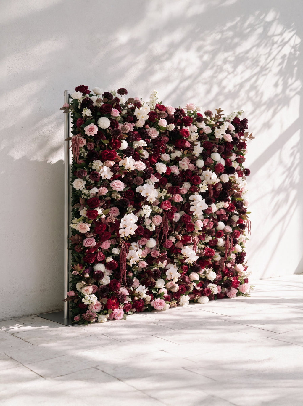 Garnet | 2026 Luxury 5D Berry & Burgundy Floral Wall with Greenery Roll-Up Backdrop for Rustic Garden Weddings | Shipping Included