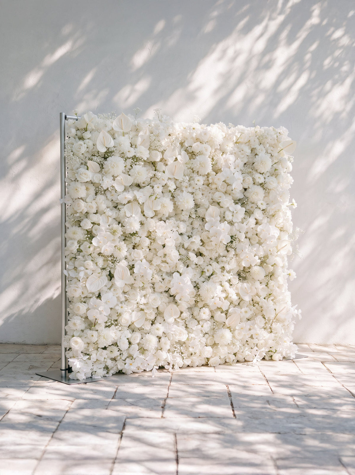 Opal | 2026 Luxury 5D All-White Floral Wall with Greenery Roll-Up Backdrop for Rustic Garden Weddings | Shipping Included
