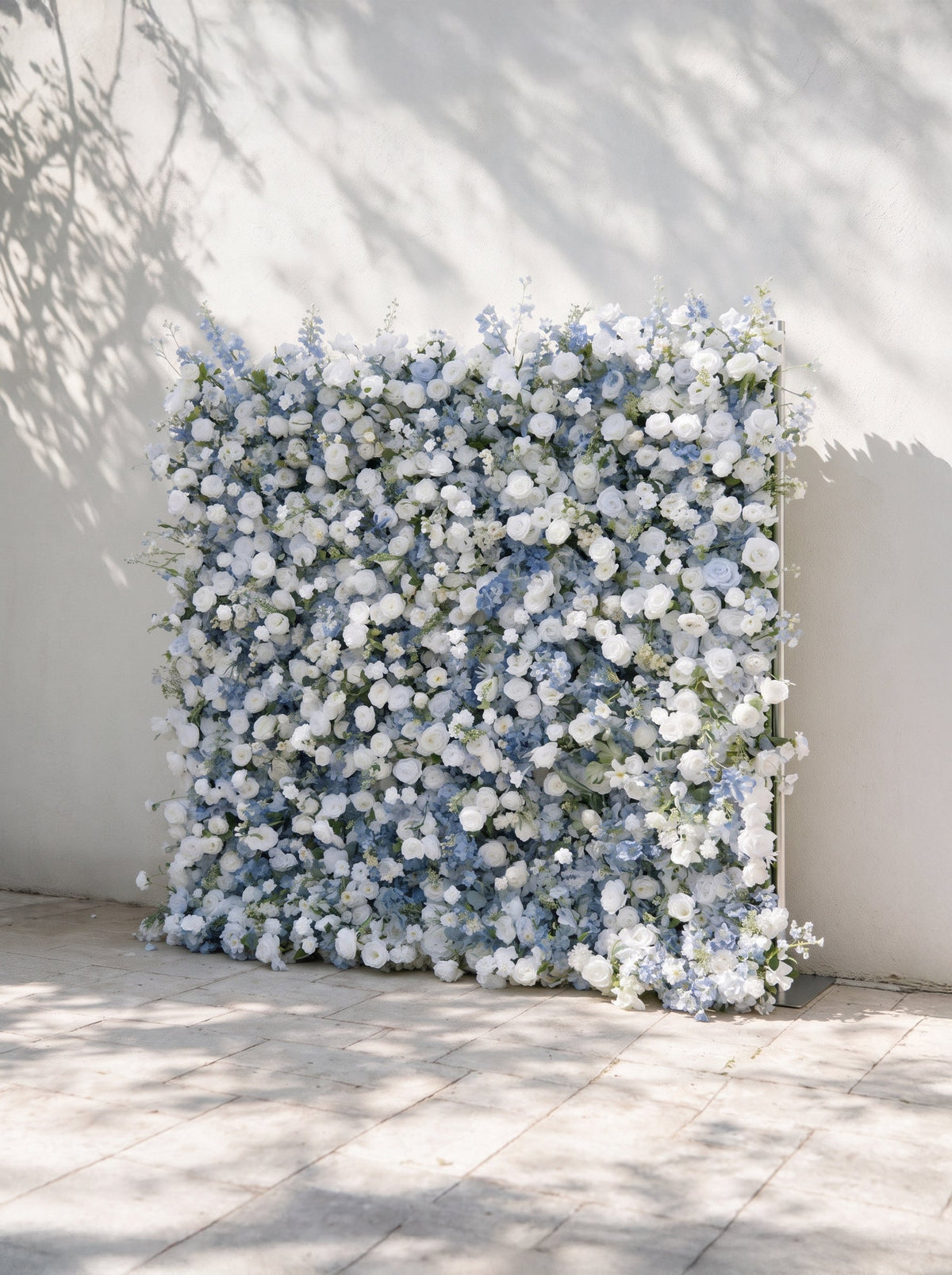 Cerulean | 2026 Luxury 5D White & Blue Floral Wall with Greenery Roll-Up Backdrop for Whimsical Bridal Showers | Shipping Included