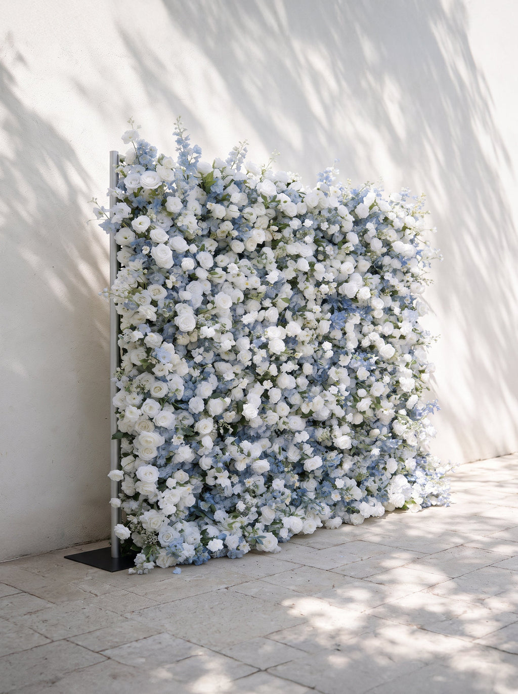 Cerulean | 2026 Luxury 5D White & Blue Floral Wall with Greenery Roll-Up Backdrop for Whimsical Bridal Showers | Shipping Included