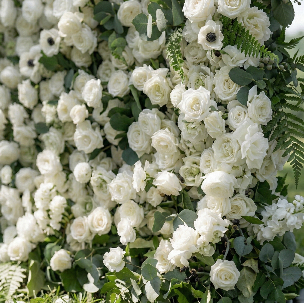 Veda | 5D Elegant White Silk Rose & Greenery Wall Roll-Up Fabric Backdrop for Grand Weddings & Ceremonies | Shipping Included