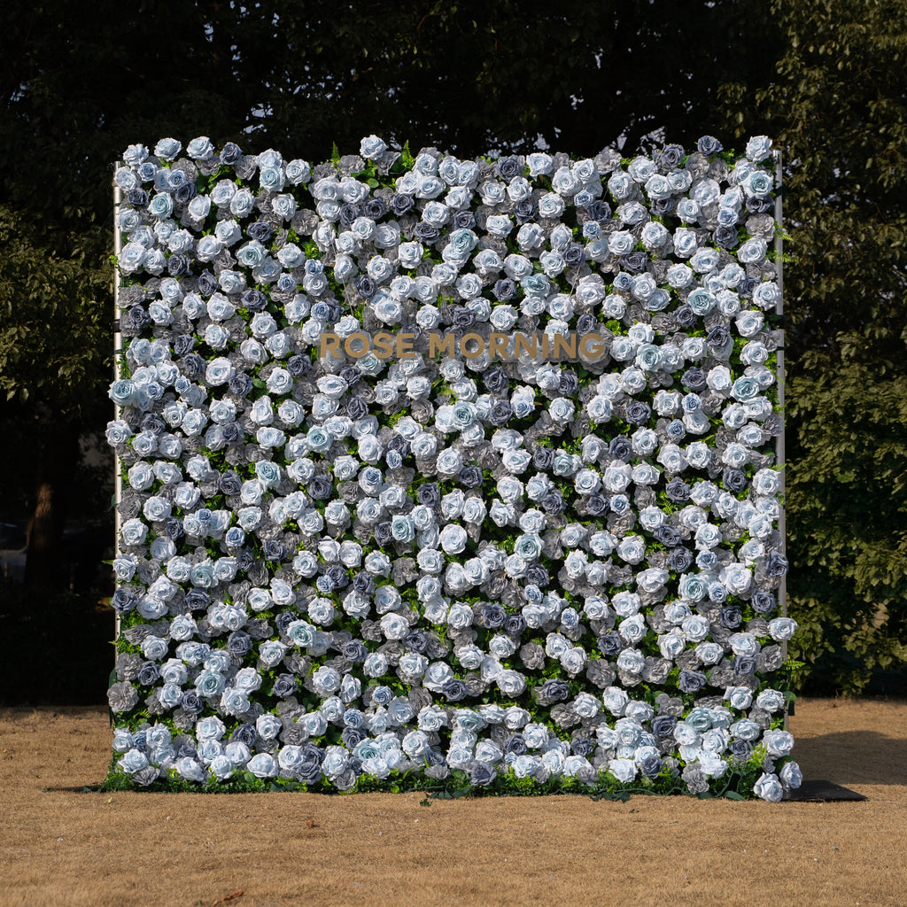 Velora | 3D Dusty Blue Rose Roll-Up Fabric Curtain Floral Backdrop for Weddings & Luxury Events | Shipping Included