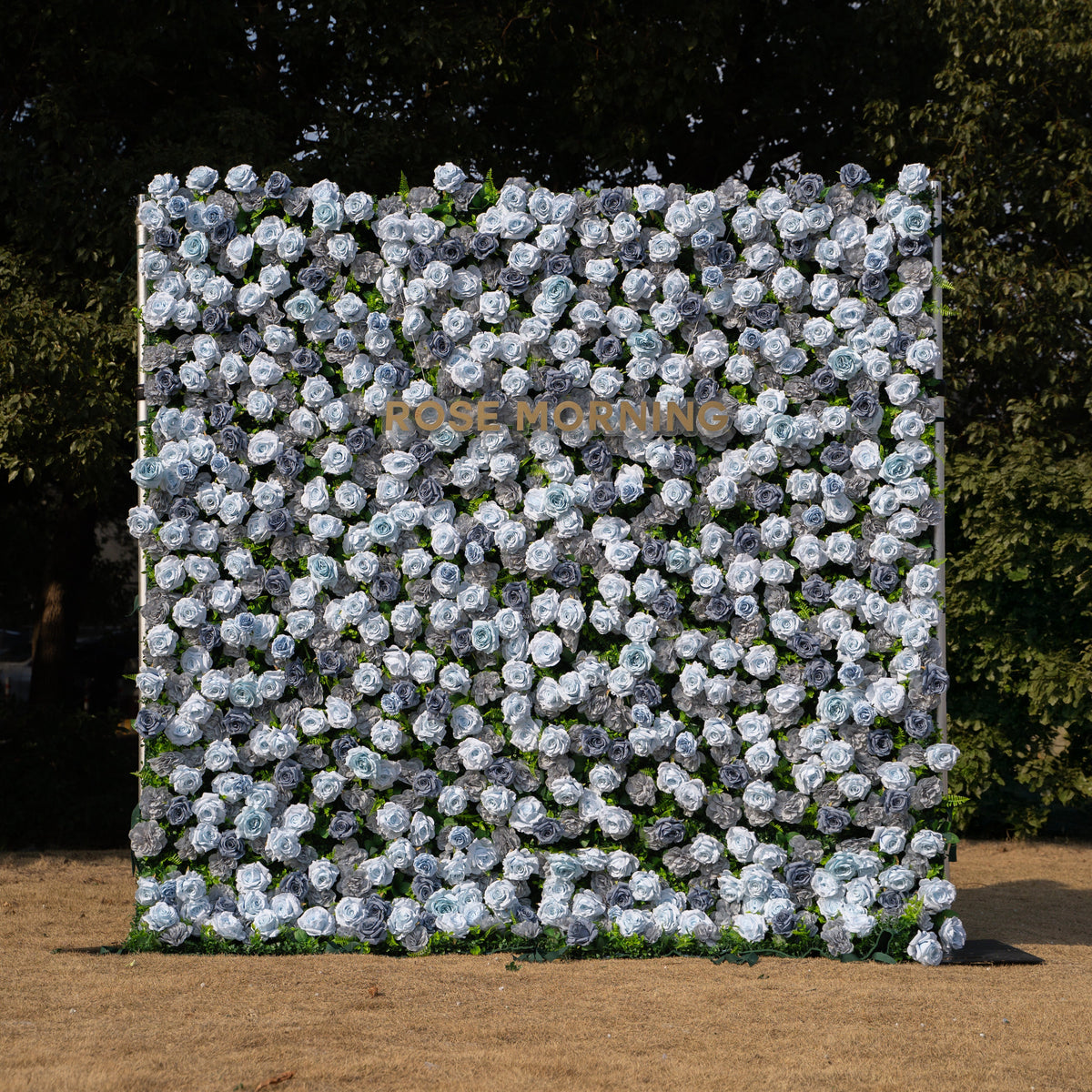 Velora | 3D Dusty Blue Rose Roll-Up Fabric Curtain Floral Backdrop for Weddings & Luxury Events | Shipping Included