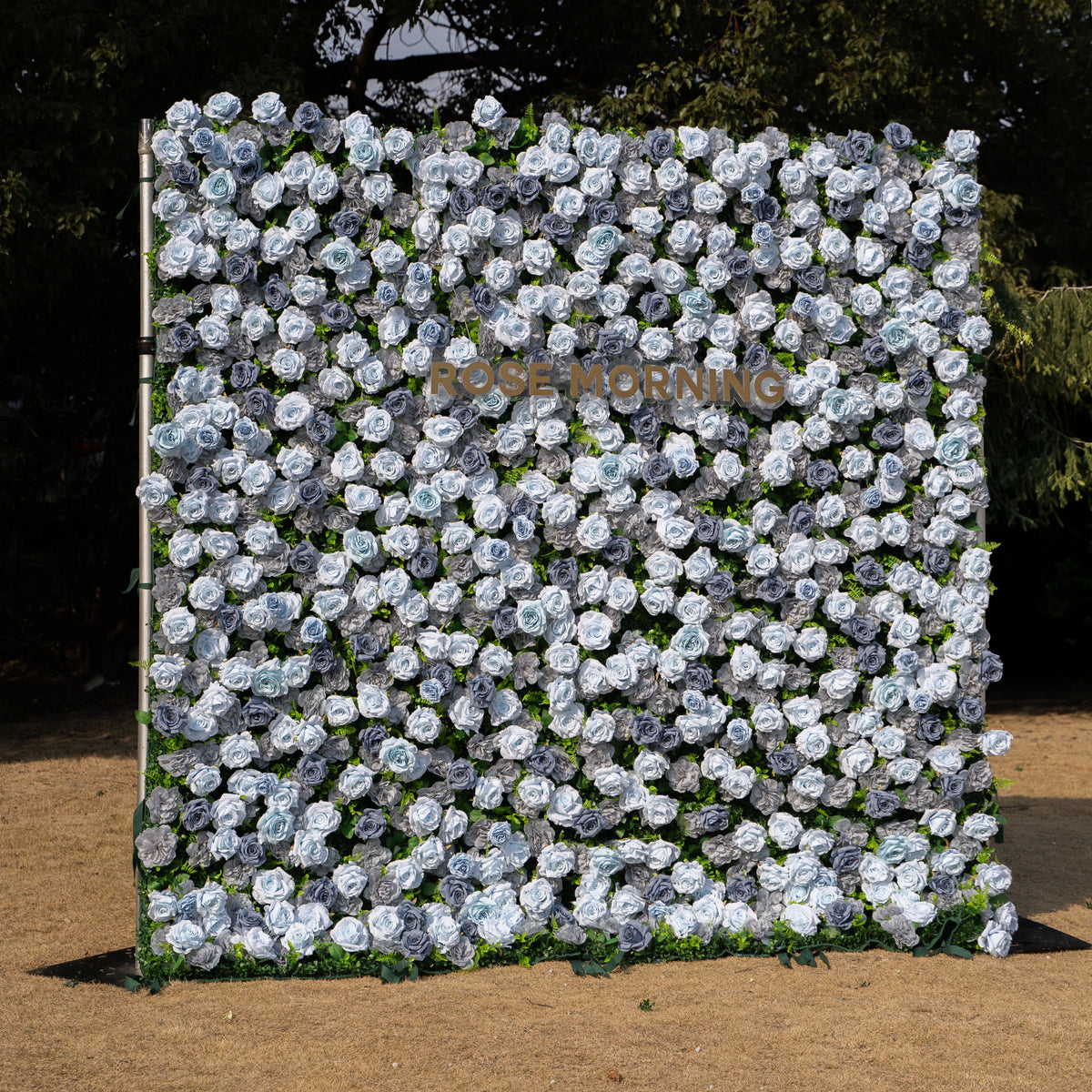 Velora | 3D Dusty Blue Rose Roll-Up Fabric Curtain Floral Backdrop for Weddings & Luxury Events | Shipping Included