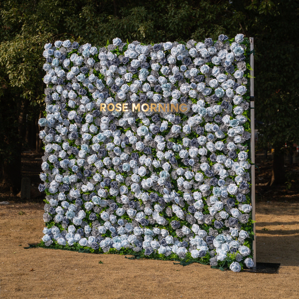 Velora | 3D Dusty Blue Rose Roll-Up Fabric Curtain Floral Backdrop for Weddings & Luxury Events | Shipping Included