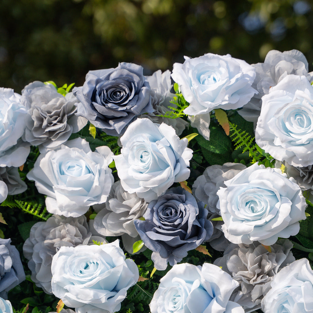 Velora | 3D Dusty Blue Rose Roll-Up Fabric Curtain Floral Backdrop for Weddings & Luxury Events | Shipping Included