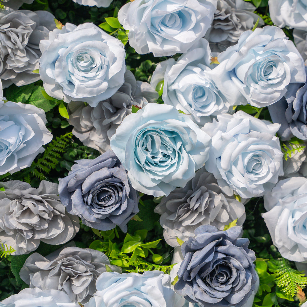 Velora | 3D Dusty Blue Rose Roll-Up Fabric Curtain Floral Backdrop for Weddings & Luxury Events | Shipping Included