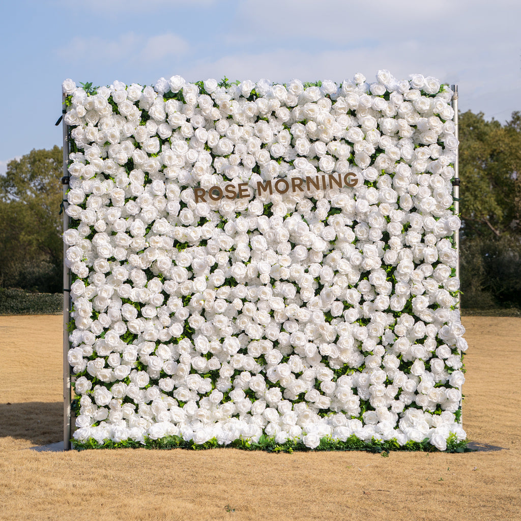 Zephira | 3D Elegant White Event-Ready Silk Rose Floral Wall Backdrop for Luxury Weddings & Events | Shipping Included