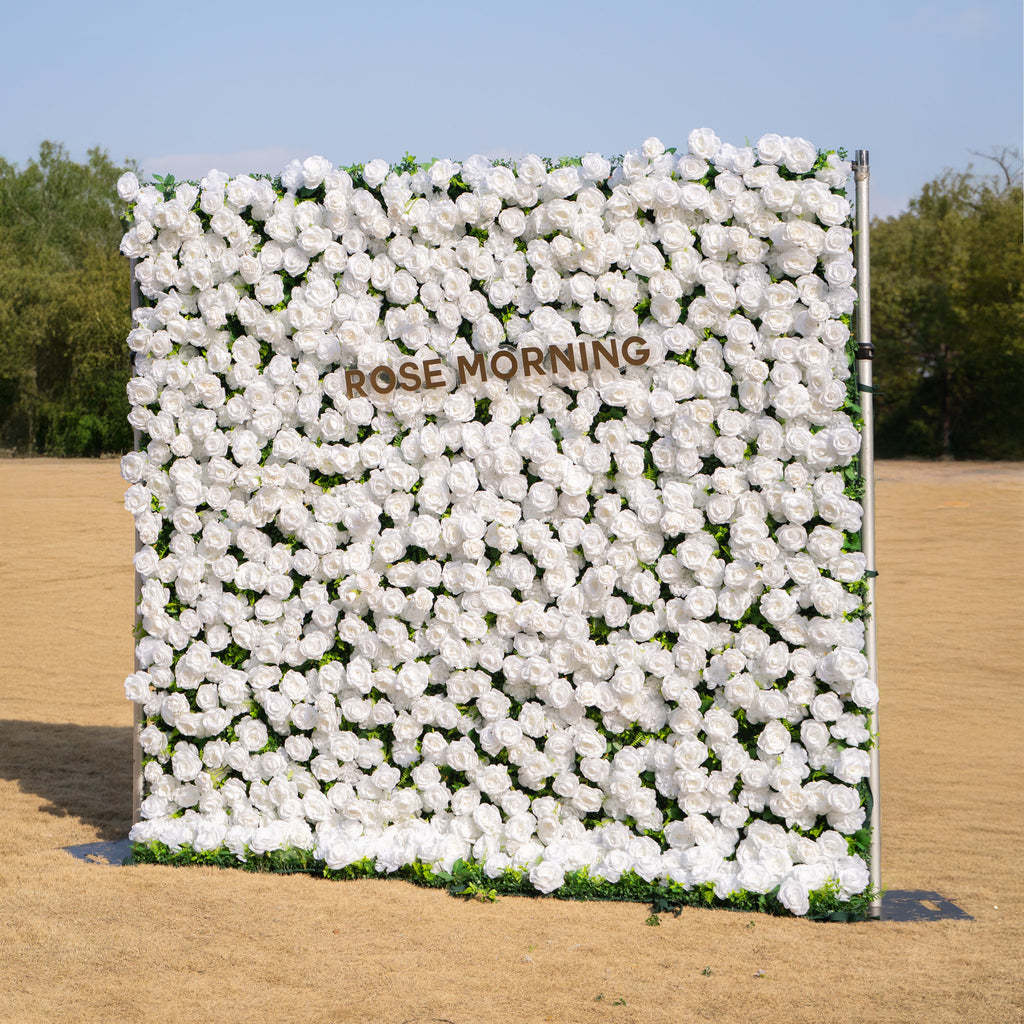 Zephira | 3D Elegant White Event-Ready Silk Rose Floral Wall Backdrop for Luxury Weddings & Events | Shipping Included