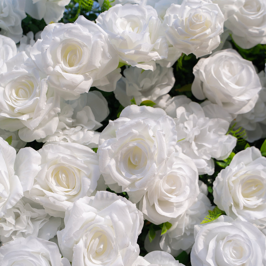 Zephira | 3D Elegant White Event-Ready Silk Rose Floral Wall Backdrop for Luxury Weddings & Events | Shipping Included