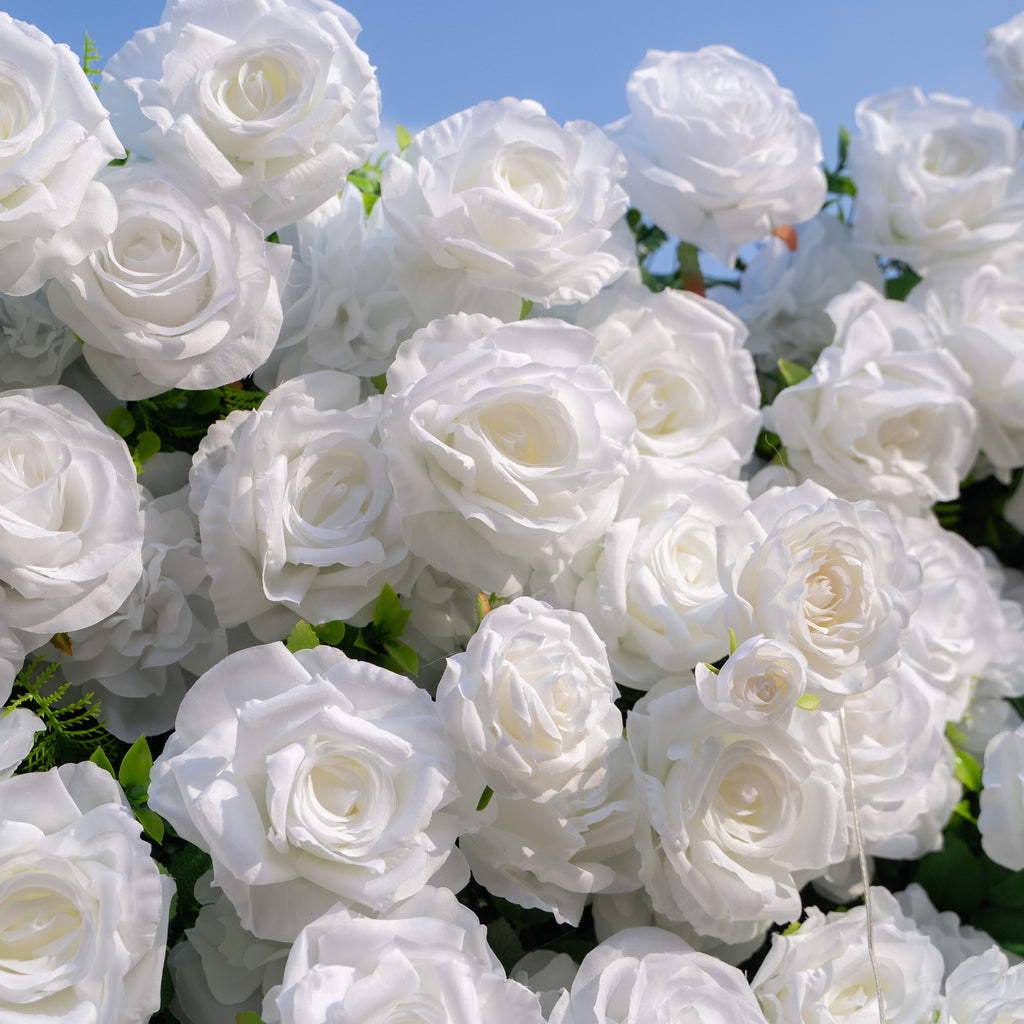 Zephira | 3D Elegant White Event-Ready Silk Rose Floral Wall Backdrop for Luxury Weddings & Events | Shipping Included