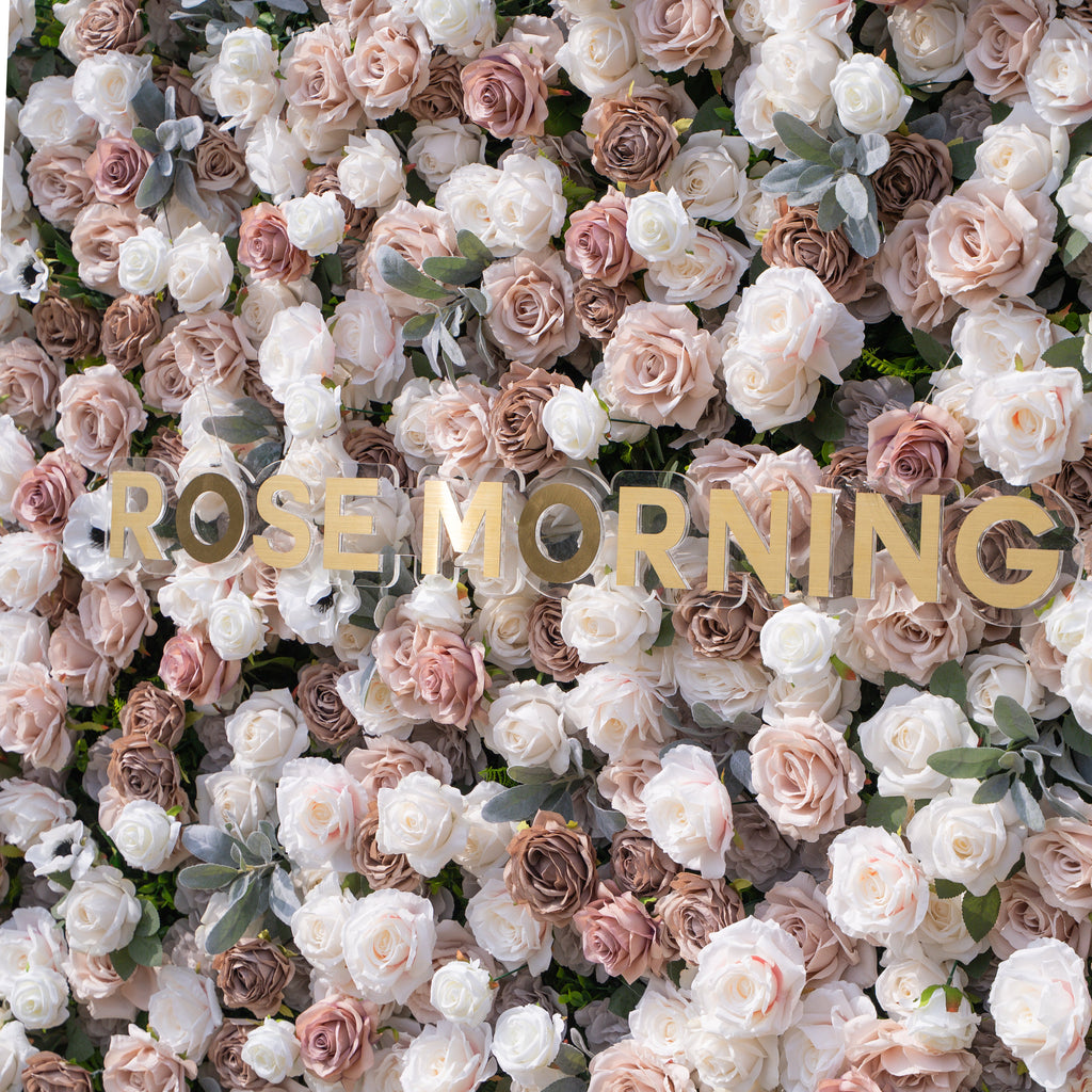Ziven | 5D Elegant Latte & Ivory Event-Ready Silk Rose Floral Wall Backdrop for Luxury Wedding & Modern Interior Decor | Shipping Included