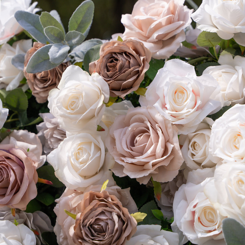 Ziven | 5D Elegant Latte & Ivory Event-Ready Silk Rose Floral Wall Backdrop for Luxury Wedding & Modern Interior Decor | Shipping Included