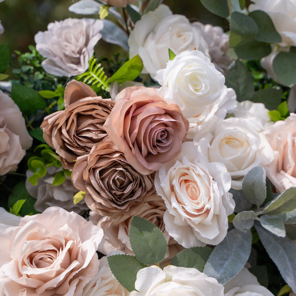 Ziven | 5D Elegant Latte & Ivory Event-Ready Silk Rose Floral Wall Backdrop for Luxury Wedding & Modern Interior Decor | Shipping Included