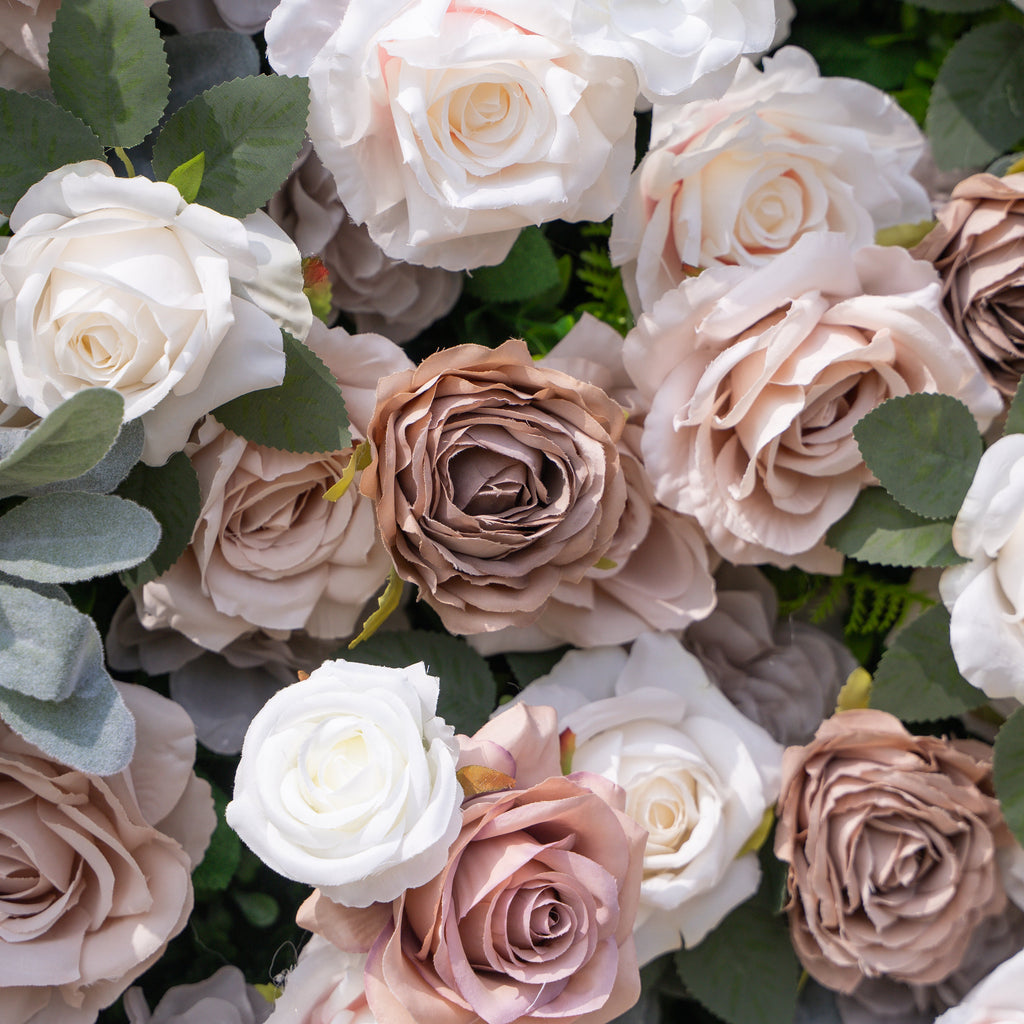 Ziven | 5D Elegant Latte & Ivory Event-Ready Silk Rose Floral Wall Backdrop for Luxury Wedding & Modern Interior Decor | Shipping Included