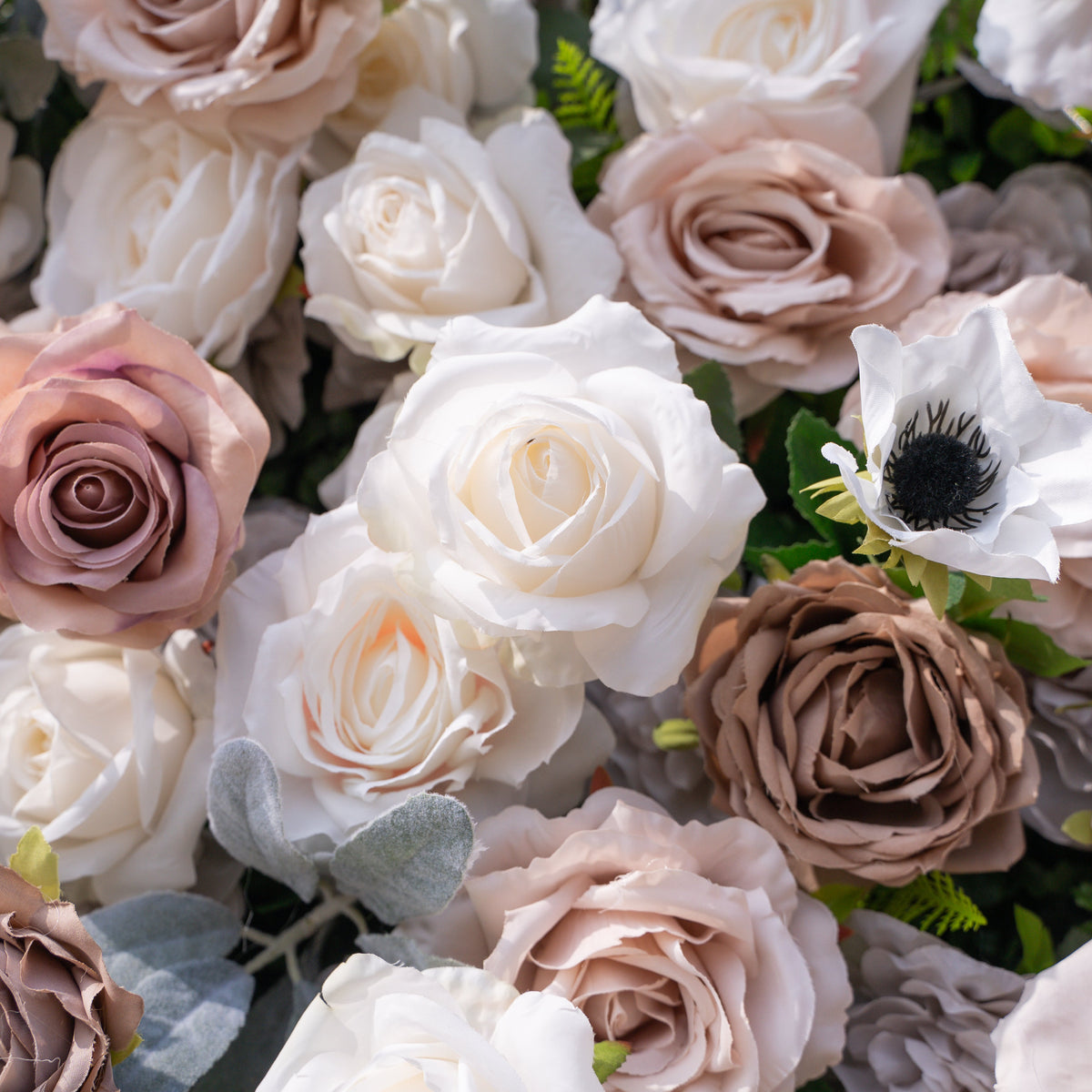 Ziven | 5D Elegant Latte & Ivory Event-Ready Silk Rose Floral Wall Backdrop for Luxury Wedding & Modern Interior Decor | Shipping Included